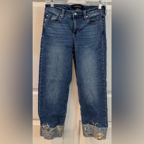 Liverpool Jeans Women’s Size 4/27 Floral Embroidered Cuffed Hem - Picture 1 of 11